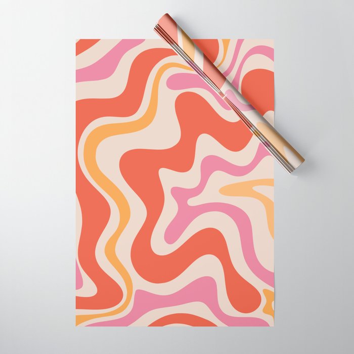 Retro Liquid Swirl Abstract Pattern in Retro Pink and Orange Wrapping Paper Gallery Image 1