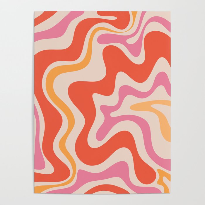 Retro Liquid Swirl Abstract Pattern in Retro Pink and Orange Poster Gallery Image 1