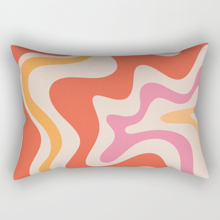 Retro Liquid Swirl Abstract Pattern in Retro Pink and Orange Rectangular Pillow Gallery Image 2