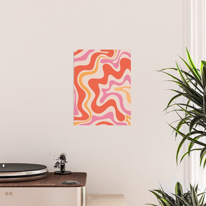 Retro Liquid Swirl Abstract Pattern in Retro Pink and Orange Poster Gallery Image 2