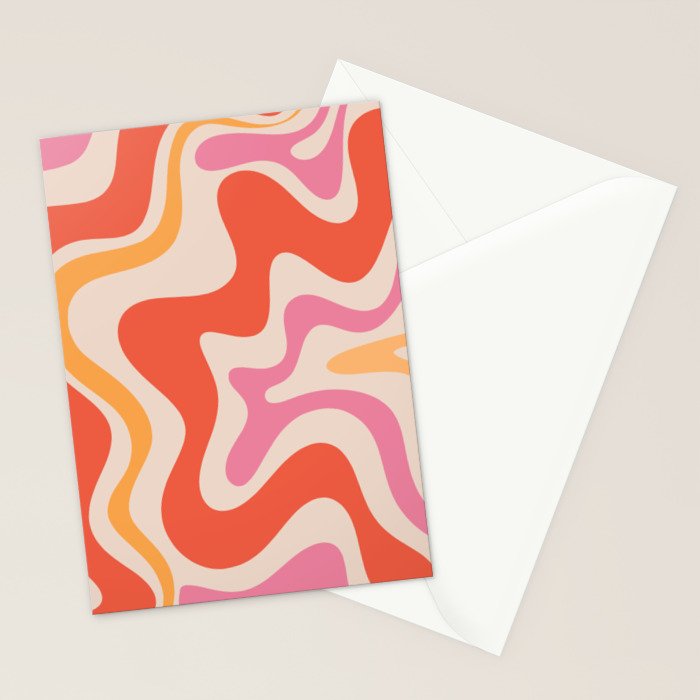 Retro Liquid Swirl Abstract Pattern in Retro Pink and Orange Stationery Card Gallery Image 2