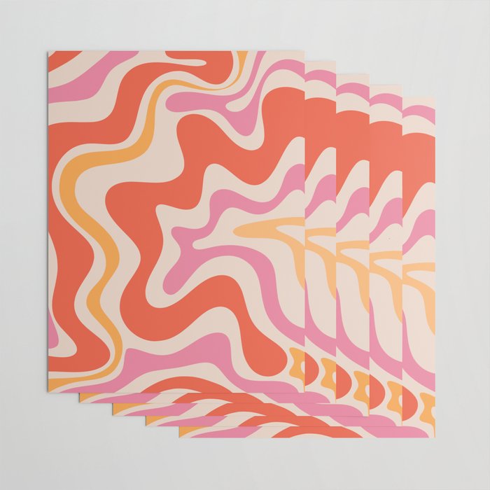 Retro Liquid Swirl Abstract Pattern in Retro Pink and Orange Wrapping Paper Gallery Image 3