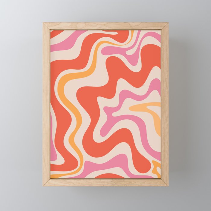 Retro Liquid Swirl Abstract Pattern in Retro Pink and Orange Mini Art Print Gallery Image 1
