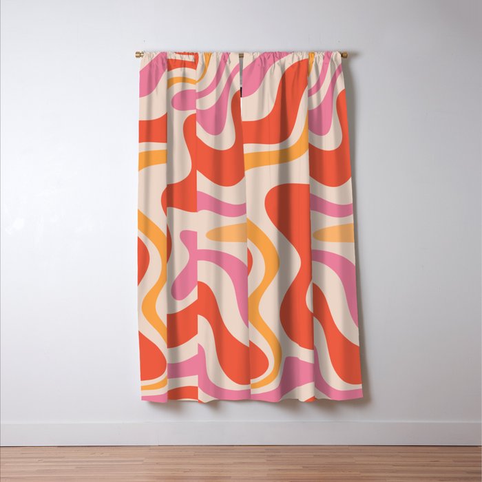 Retro Liquid Swirl Abstract Pattern in Retro Pink and Orange Window Curtain Gallery Image 3