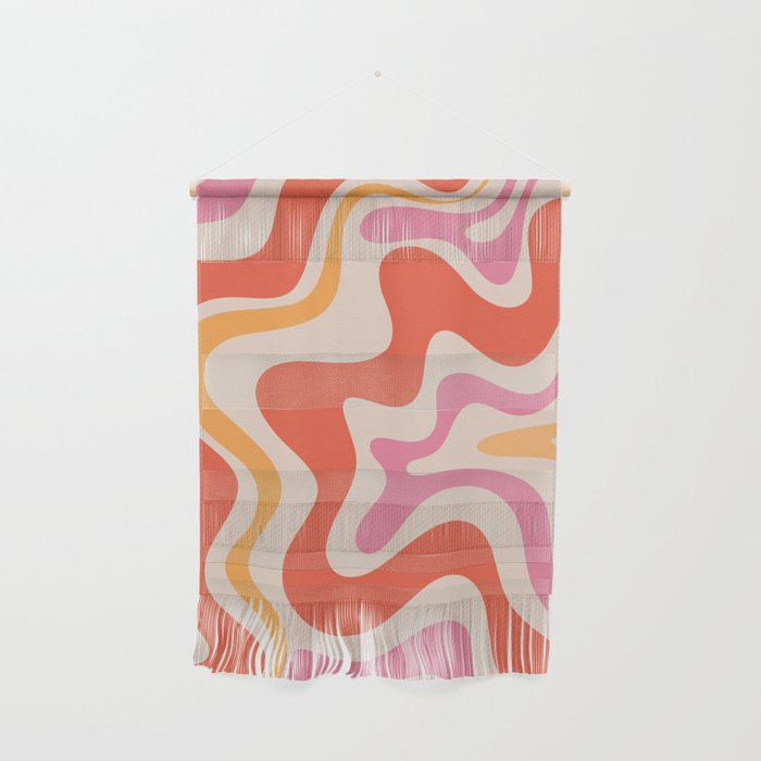 Retro Liquid Swirl Abstract Pattern in Retro Pink and Orange Wall Hanging Gallery Image 1