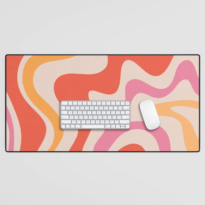 Retro Liquid Swirl Abstract Pattern in Retro Pink and Orange Desk Mat Gallery Image 1