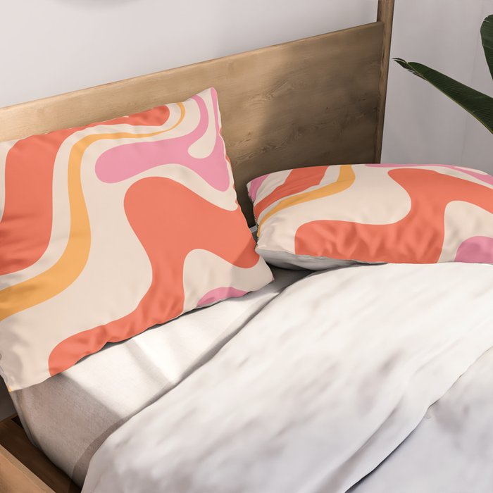 Retro Liquid Swirl Abstract Pattern in Retro Pink and Orange Pillow Sham Gallery Image 2