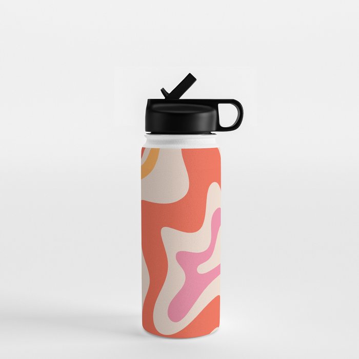 Retro Liquid Swirl Abstract Pattern in Retro Pink and Orange Water Bottle Gallery Image 1