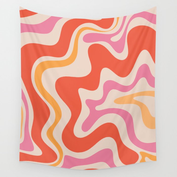 Retro Liquid Swirl Abstract Pattern in Retro Pink and Orange Wall Tapestry Gallery Image 4
