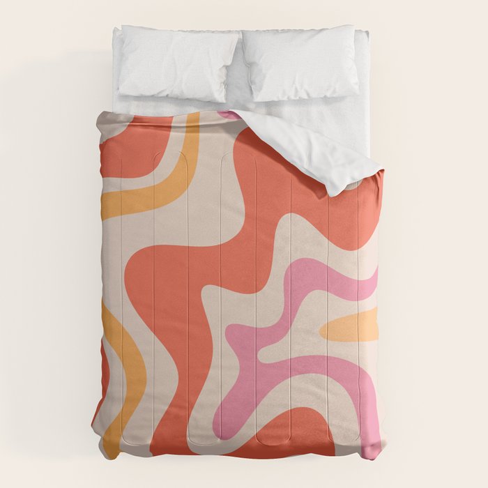 Retro Liquid Swirl Abstract Pattern in Retro Pink and Orange Comforter Gallery Image 6
