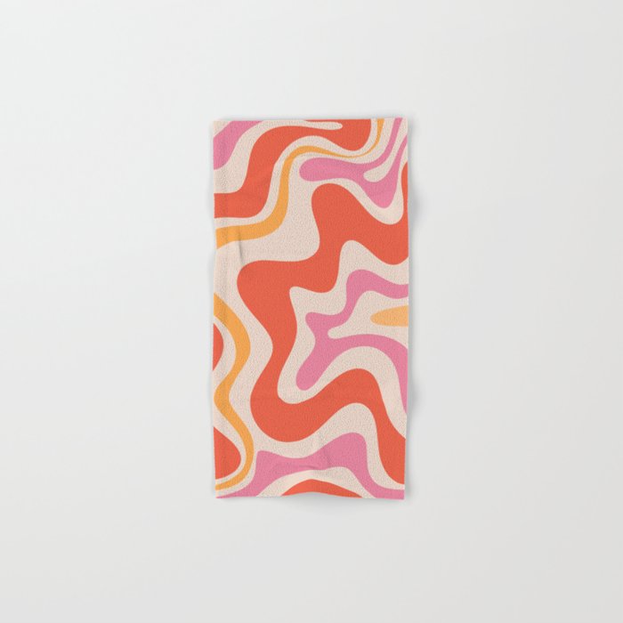 Retro Liquid Swirl Abstract Pattern in Retro Pink and Orange Bath Towel Gallery Image 1