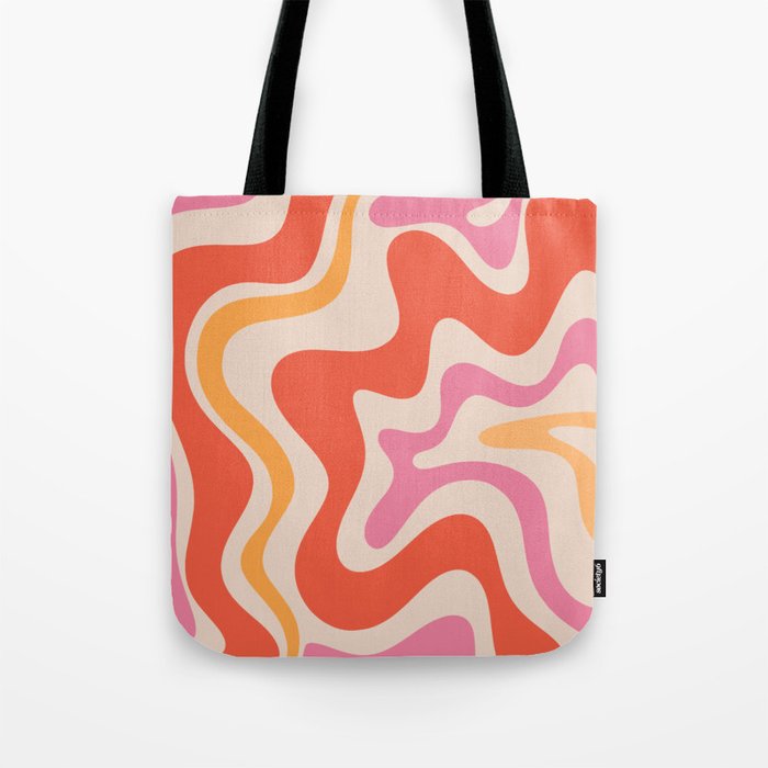 Retro Liquid Swirl Abstract Pattern in Retro Pink and Orange Tote Bag Gallery Image 1