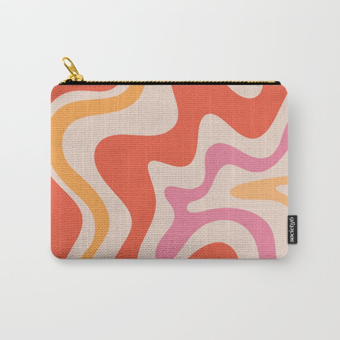 Retro Liquid Swirl Abstract Pattern in Retro Pink and Orange Carry All Pouch Gallery Image 1