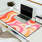 Retro Liquid Swirl Abstract Pattern in Retro Pink and Orange Desk Mat Gallery Image 2