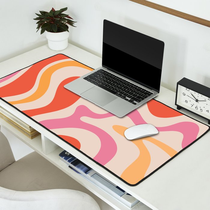 Retro Liquid Swirl Abstract Pattern in Retro Pink and Orange Desk Mat Gallery Image 2