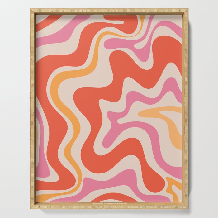 Retro Liquid Swirl Abstract Pattern in Retro Pink and Orange Serving Tray Gallery Image 1