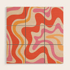 Retro Liquid Swirl Abstract Pattern in Retro Pink and Orange Wood Wall Art Gallery Image 1