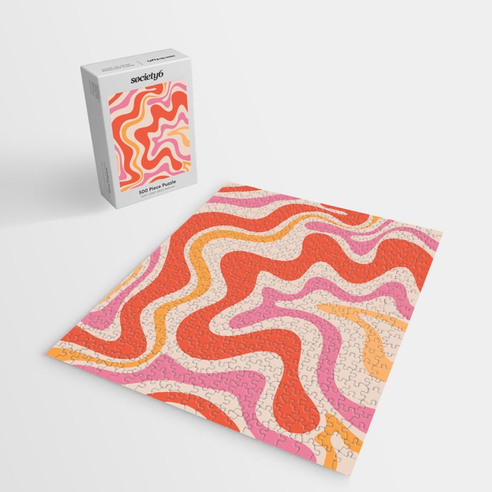 Retro Liquid Swirl Abstract Pattern in Retro Pink and Orange Jigsaw Puzzle Gallery Image 2