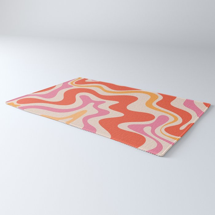 Retro Liquid Swirl Abstract Pattern in Retro Pink and Orange Rug Gallery Image 3