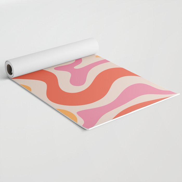 Retro Liquid Swirl Abstract Pattern in Retro Pink and Orange Yoga Mat Gallery Image 2