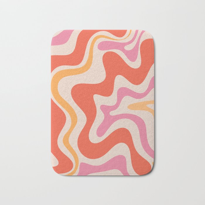 Retro Liquid Swirl Abstract Pattern in Retro Pink and Orange Bath Mat Gallery Image 1
