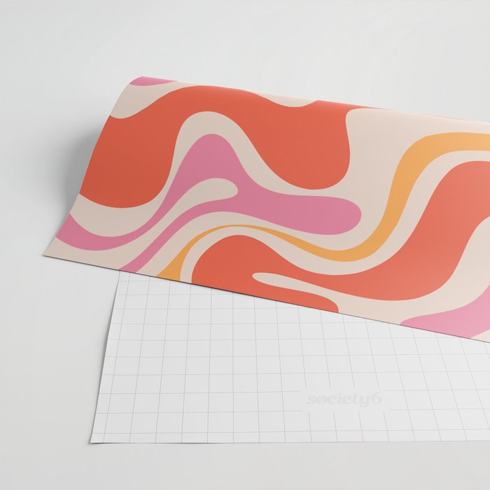 Retro Liquid Swirl Abstract Pattern in Retro Pink and Orange Wrapping Paper Gallery Image 2