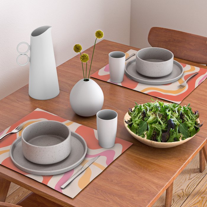 Retro Liquid Swirl Abstract Pattern in Retro Pink and Orange Placemat Gallery Image 2