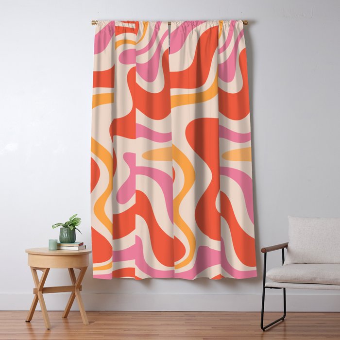 Retro Liquid Swirl Abstract Pattern in Retro Pink and Orange Window Curtain Gallery Image 5