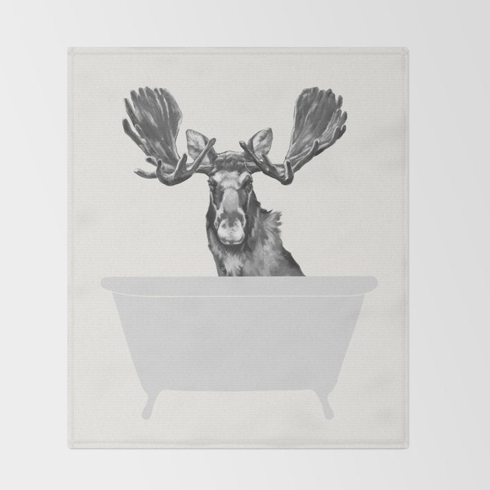 Vintage Moose in Bathtub Throw Blanket Gallery Image 2