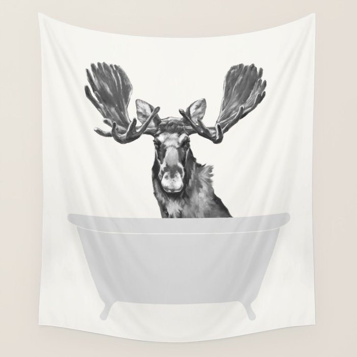Vintage Moose in Bathtub Wall Tapestry Gallery Image 4