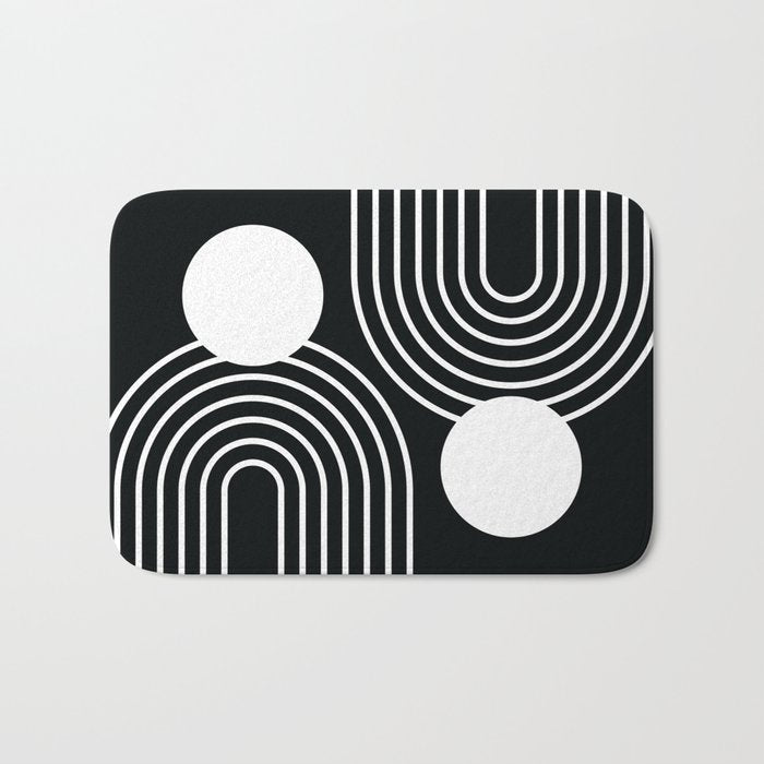 Mid Century Modern Geometric 191 in White and Black Bath Mat Gallery Image 1