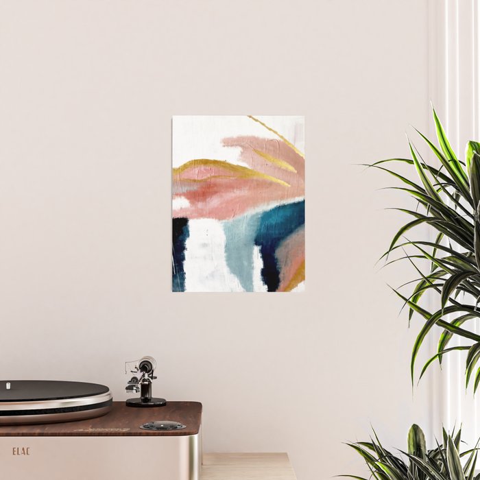 Exhale: a pretty, minimal, acrylic piece in pinks, blues, and gold Poster Gallery Image 2