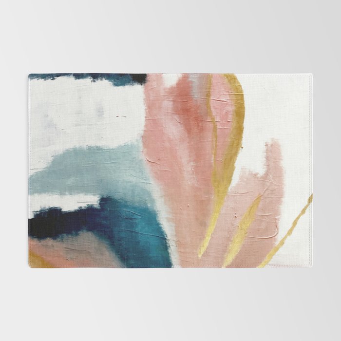 Exhale: a pretty, minimal, acrylic piece in pinks, blues, and gold Rug Gallery Image 2