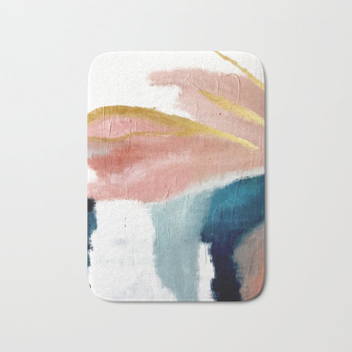 Exhale: a pretty, minimal, acrylic piece in pinks, blues, and gold Bath Mat Gallery Image 1