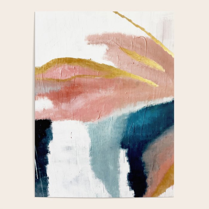 Exhale: a pretty, minimal, acrylic piece in pinks, blues, and gold Poster Gallery Image 4