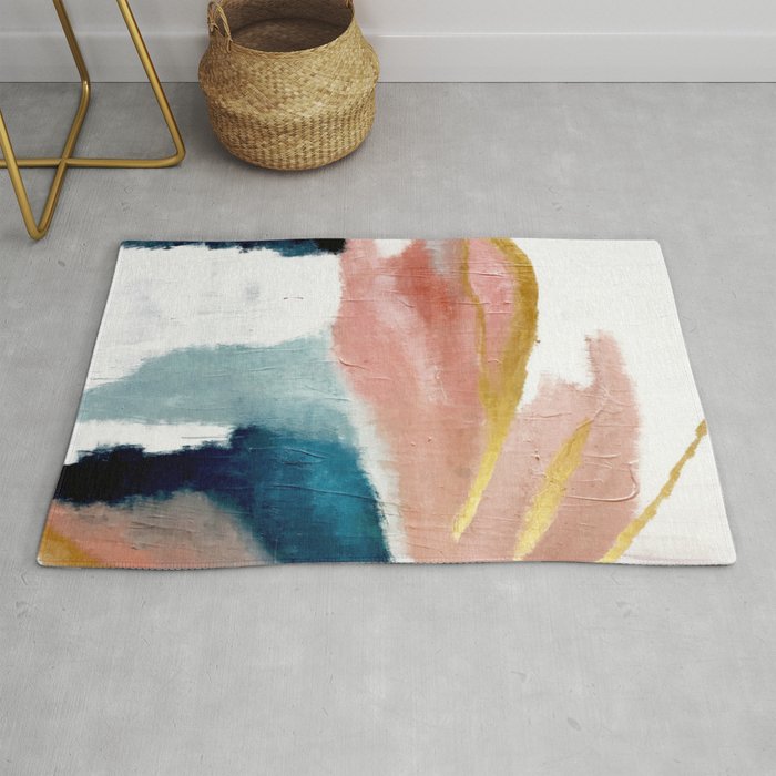 Exhale: a pretty, minimal, acrylic piece in pinks, blues, and gold Rug Gallery Image 1