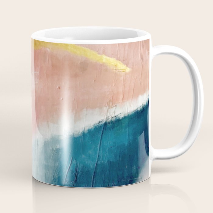 Exhale: a pretty, minimal, acrylic piece in pinks, blues, and gold Coffee Mug Gallery Image 1