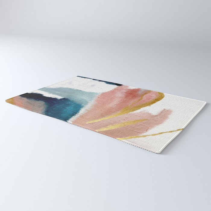 Exhale: a pretty, minimal, acrylic piece in pinks, blues, and gold Rug Gallery Image 3