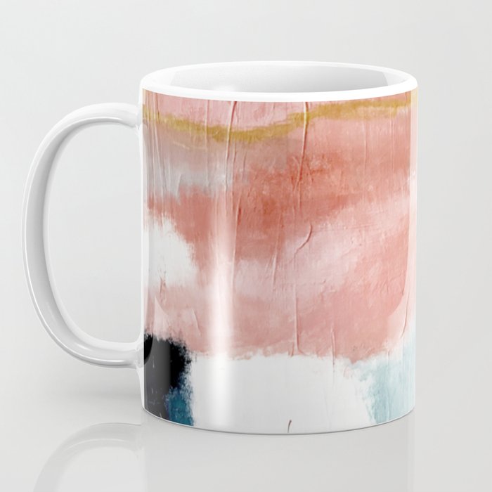 Exhale: a pretty, minimal, acrylic piece in pinks, blues, and gold Coffee Mug Gallery Image 3