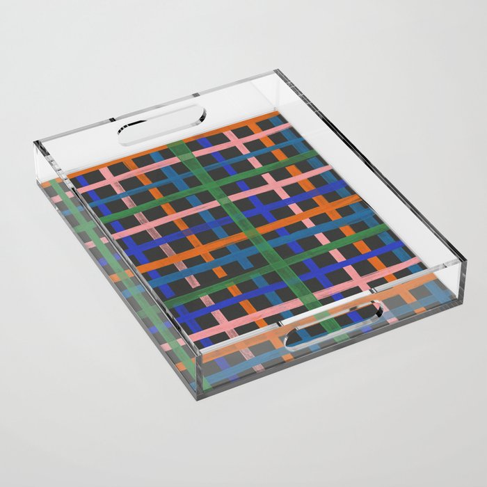 Dark plaid pattern Acrylic Tray Gallery Image 1