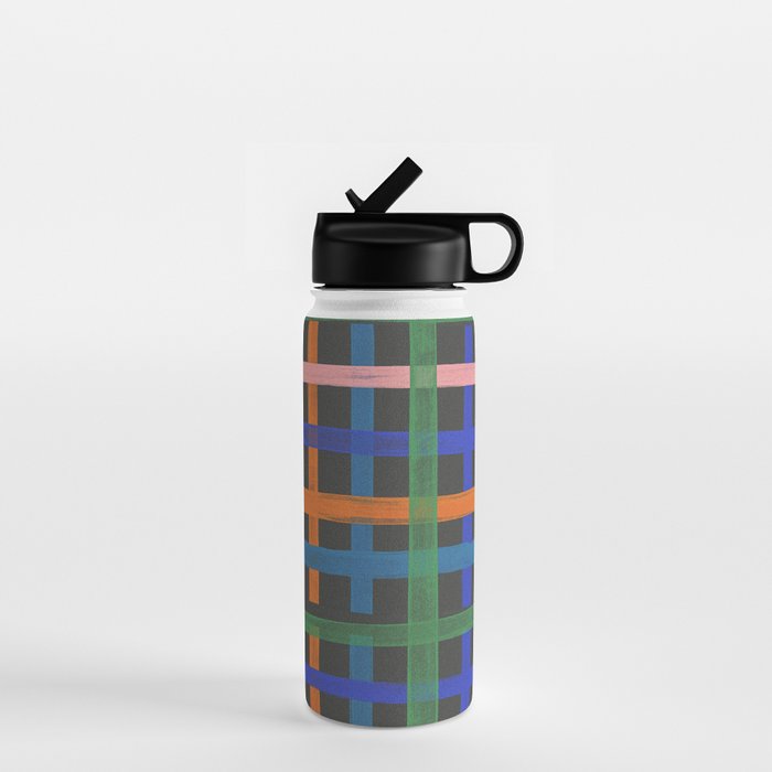 Dark plaid pattern Water Bottle Gallery Image 1