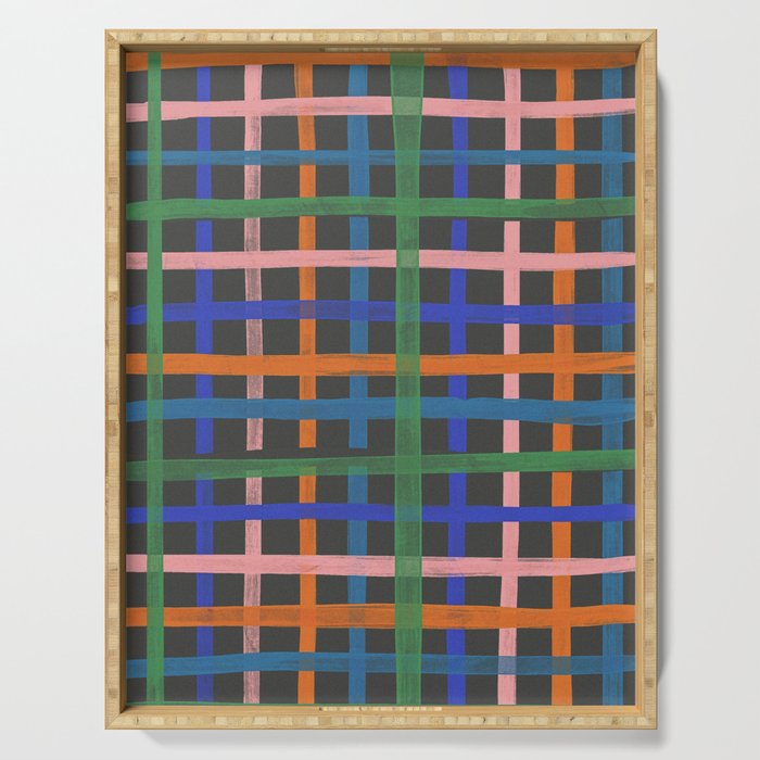 Dark plaid pattern Serving Tray Gallery Image 1