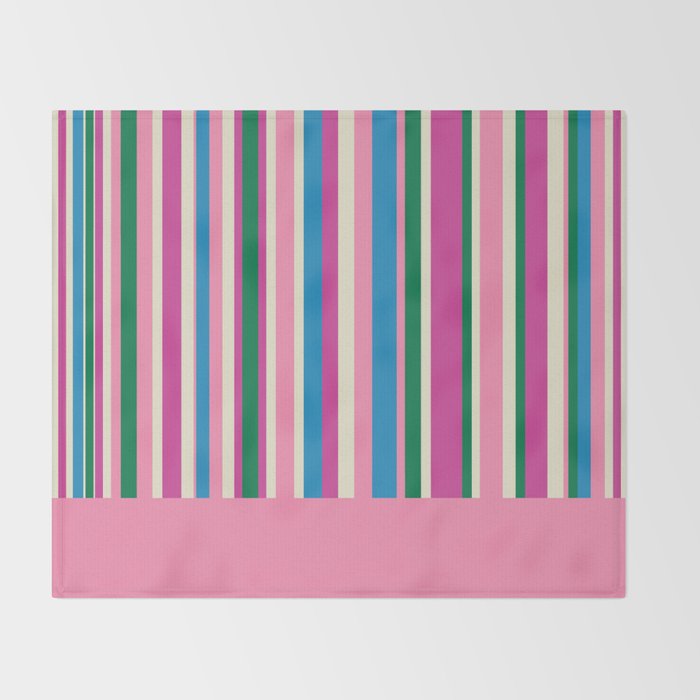Color Block Stripes Cuff Pattern Pink Blue Green Throw Blanket Gallery Image 2