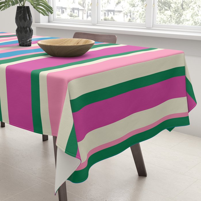 Color Block Stripes Cuff Pattern Pink Blue Green Tablecloth Gallery Image 3
