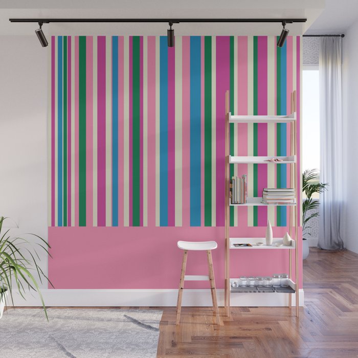 Color Block Stripes Cuff Pattern Pink Blue Green Wall Mural Gallery Image 1