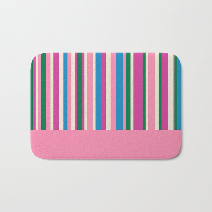 Color Block Stripes Cuff Pattern Pink Blue Green Bath Mat Gallery Image 1