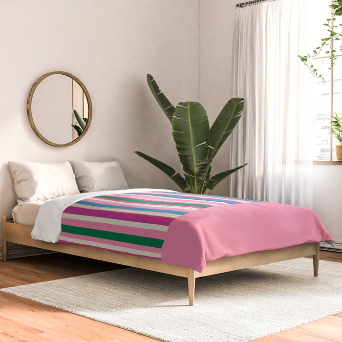 Color Block Stripes Cuff Pattern Pink Blue Green Comforter Gallery Image 2