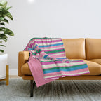 Color Block Stripes Cuff Pattern Pink Blue Green Throw Blanket Gallery Image 1