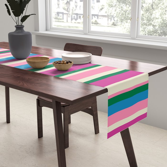 Color Block Stripes Cuff Pattern Pink Blue Green Table Runner Gallery Image 2