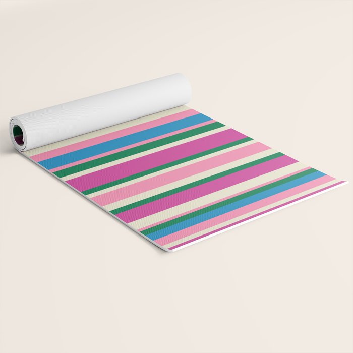Color Block Stripes Cuff Pattern Pink Blue Green Yoga Mat Gallery Image 2